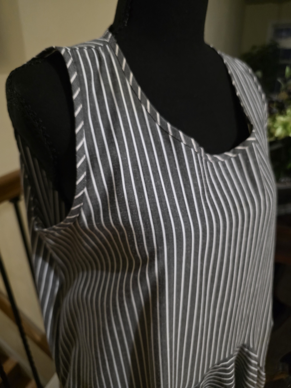 Patrizia Luca Cotton Gray & White Striped Sleeveless Midi Dress Size M - Picture 3 of 11
